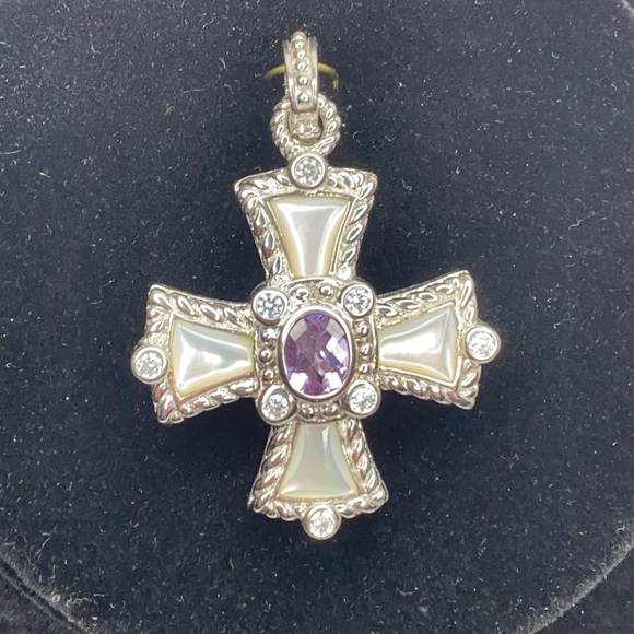 Judith Ripka Maltese Cross , Mother of Pearl and Amethyst .925 - Picture 2 of 3